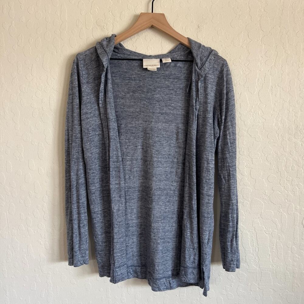 Cynthia Rowley 100% Linen Long Sleeve Hooded Cardigan size Small Heathered Blue